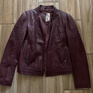 Women's Burgundy Faux Leather Jacket